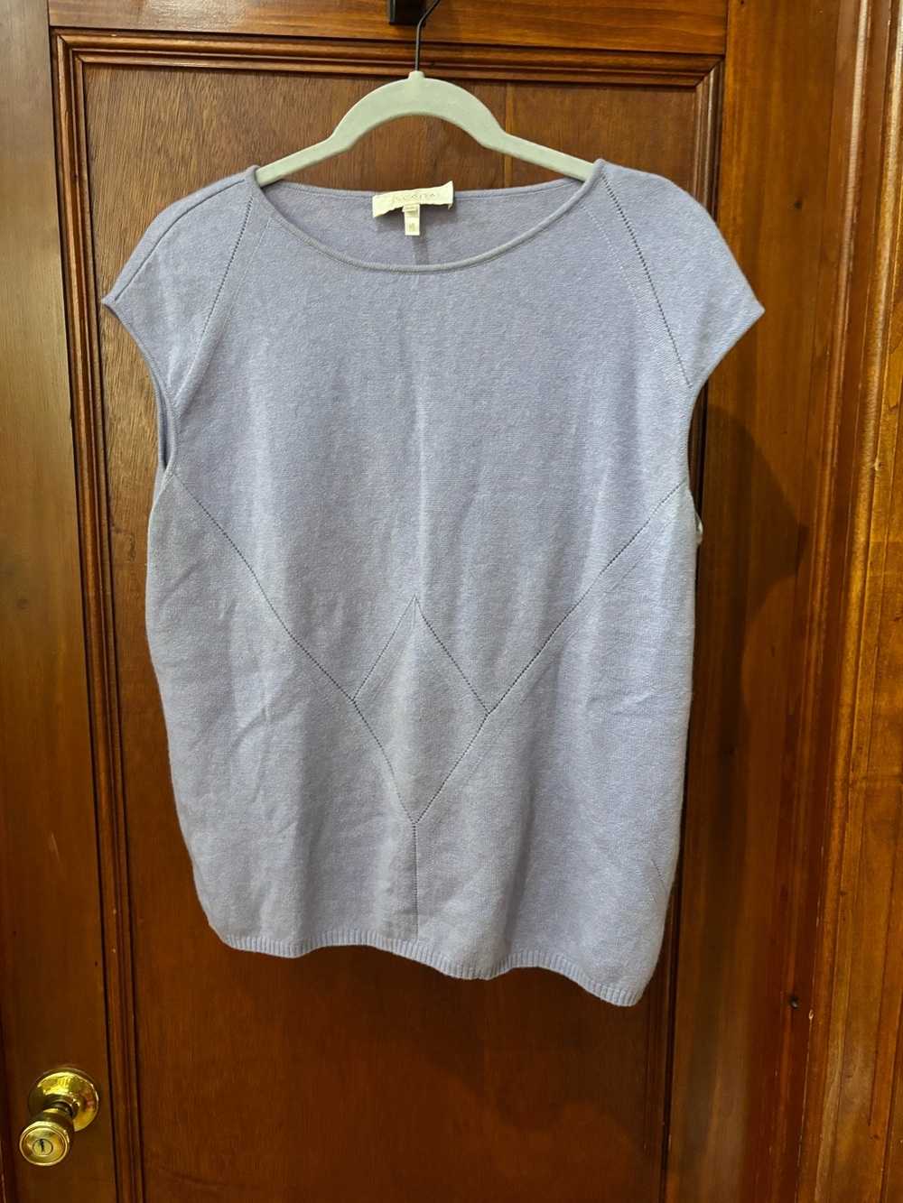 ESCADA Italian Lavender Periwinkle Fine Knit Top Diamond Geometric Cap Sleeve 44